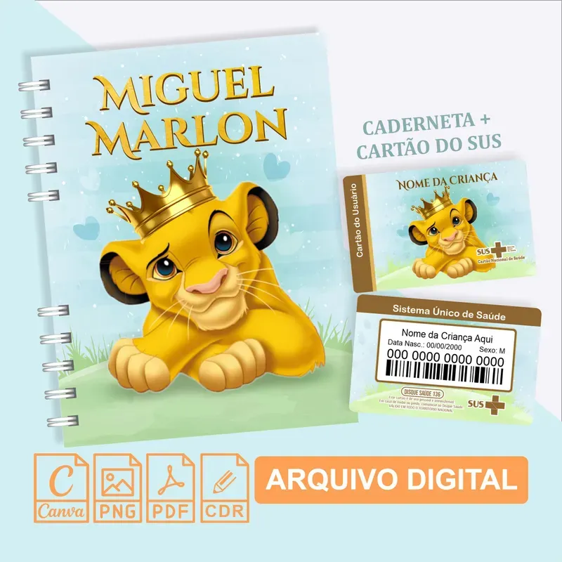 Caderneta de Saúde Simba O Rei Leão - Arquivos Digitais para Impressão